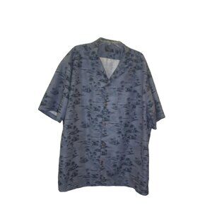 Year In Year Out Men's Hawaiian Shirt 3XL Blue Palm Trees 100% Polyester #D-46